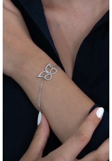 Kanatlı Sonsuzluk Taşlı Kadın Gümüş Bileklik Ybl06