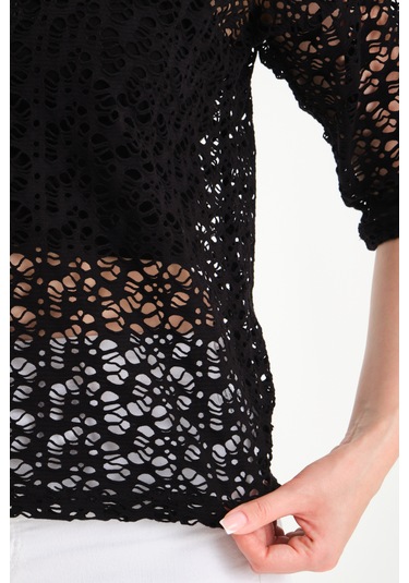 Polo Yaka Dantel Gömlek Siyah