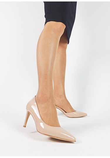 Ten Renk Rugan Karnıyarık İnce Topuk Kadın Stiletto Ten