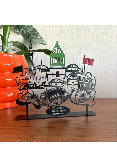 Konya Silueti Metal Masa Dekoru Kişiye Özel Yazılı Tasarım