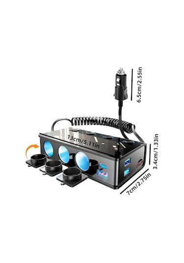 Xuweiwei Tr-55d 7si 1 Arada Araç Fiş Bölücü 180w Araç Şarj Cihazı Çift Pd Qc3 0 Hızlı Şarj 12v 24v İphone Uyumlu 16 15 14 Kamyon Kamp Tüm Cihazlar