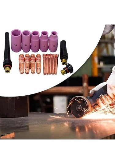 Kangvka Tıg Arc Kaynak Aksesuarları Seti - 18 Parça: Seramik Lapa, Gaz Lens Gövde, Topuz Ve Arka Kapaklar Wp-17/18/26 Uyumlu