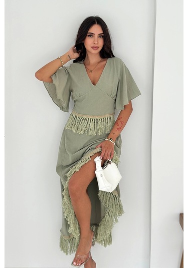 Püsküllü Bluz Etek Takım Haki Haki