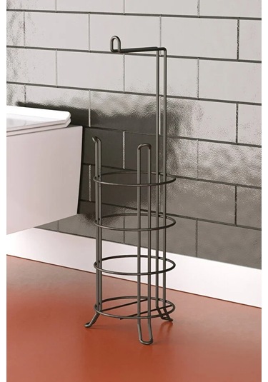 Banyo Tuvalet Kağıdı Askısı Yedekli Ayaklı Siyah Mg093 Siyah