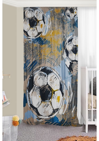 Futbol Topu Çift Kanatlı Çocuk Odası Fon Perde