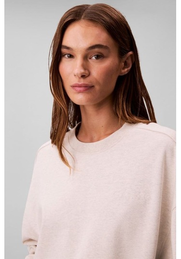 Kadın Regular Fit Logo Nakışlı Bisiklet Yaka Sweatshirt - Bej Vanilla Heather