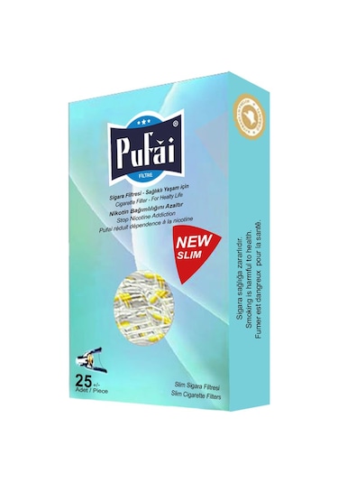 Pufai Slim Katran Süzen Filtreli Ağızlık 5 - 6 MM 25'li x 10 Paket Mavi Kutu