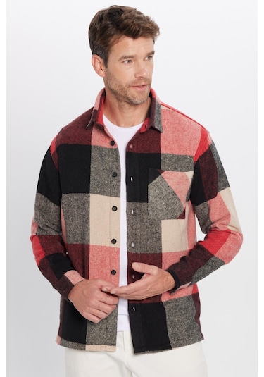 Erkek Relax Fit Rahat Kesim Tek Cepli Kareli Kışlık Oduncu Gömlek-32467 Çok Renkli