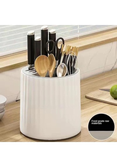 Beyaz Döner Bıçak Tutucu Mutfak Depolama Rafı Çubuk Saklama Tüpü Çubuk Saklama Kutusu Bıçak Saklama Rafı Beyaz