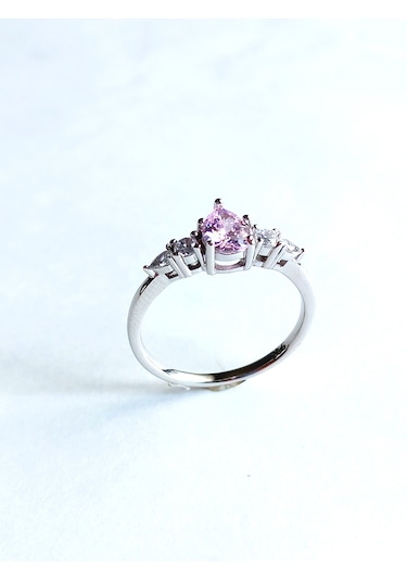 Gümüş Özel Pembe Tek Taş Çiçek Tasarım Kadın Yüzük 16