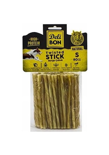 Delibon Deri Burgu Çubuk İnce Boy Naturel Köpek Kemiği 80'li