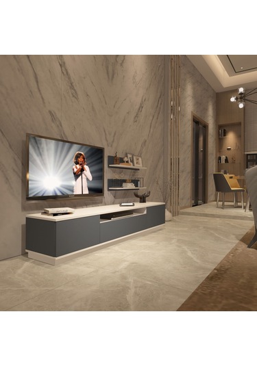 Decoraktiv Trio 4s Mdf Tv Ünitesi Tv Sehpası Beyaz - Antrasit