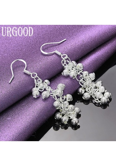 925 Ayar Gümüş Buzlu Üzüm Boncuklu Küpe Moda Takı