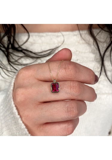 Lal Taşlı Gümüş Kolye Gm09