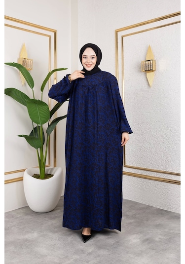 Nevayla Moda Robalı Desenli Viskon Elbise - Mavi / E0126 Mavi