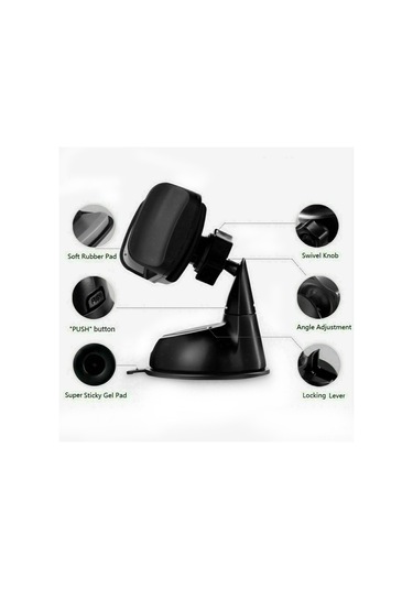 Folinda Araç Telefon Tutucu, Silikon & Abs Malzeme, 360 Dönebilen, 5-9cm Genişlik Ayarı, Sürücü Paneli/ön Cam Uyumlu Siyah