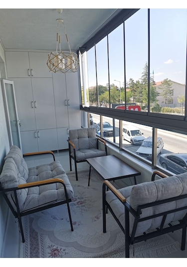 Modern Mars Balkon, Bahçe, Cafe - Salon - Metal Kanepe Koltuk Takımı - 2+1+1 + Sehpa Krem Modernsh61 Krem