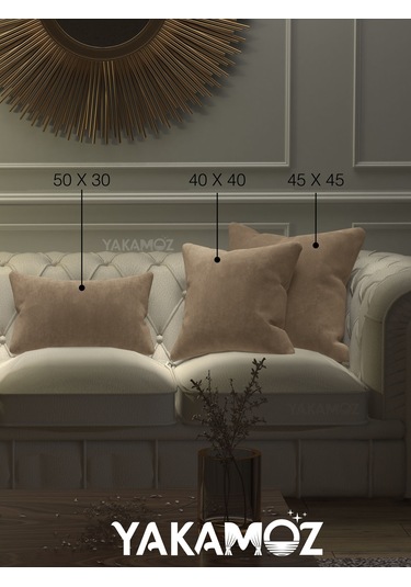 Br Yakamoz Kum Beji Kırlent , Yastık Kılıfı Kadife Görünümlü Velvet Touch Serisi Kum Beji