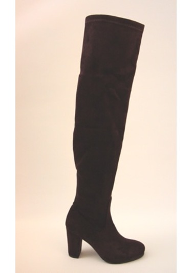 Kalın Topuk Bordo Deri-Süet Diz Üstü Günlük Kadın Streç Çizme Bordo