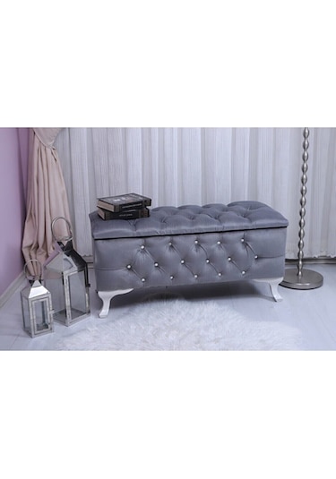 Ultra Lüks Ayak Ucu Sandıklı Puf Bench Gri