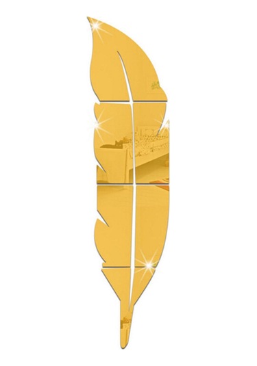 Reedark 3d Tüy Desenli Ayna Çıkartması - Duvar Dekoru İçin Pratik Ve Şık 120x30cm Altın