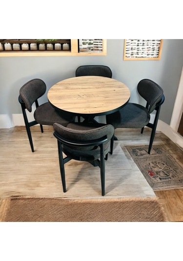 Yeliz Mutfak Masa Takımı 4 Kişilik Ahşap Desenli Yeliz008 Antrasit