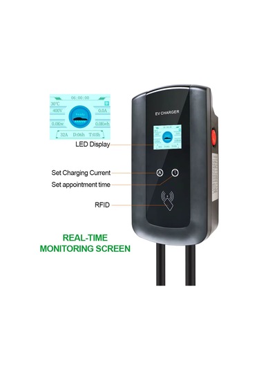 Ev Charger Mode 3 Duvar Tipi 3 Fazlı 32a 22 Kw Elektrikli Araç Şarj İstasyonu 5 Metre Kablo