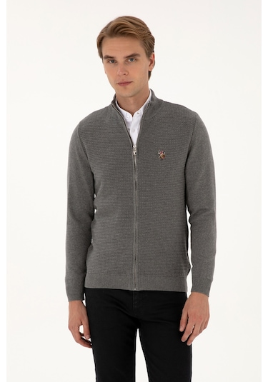 U.s. Polo Assn. Erkek Gri Melanj Hırka Triko 50307800-vr086 Gri Melanj