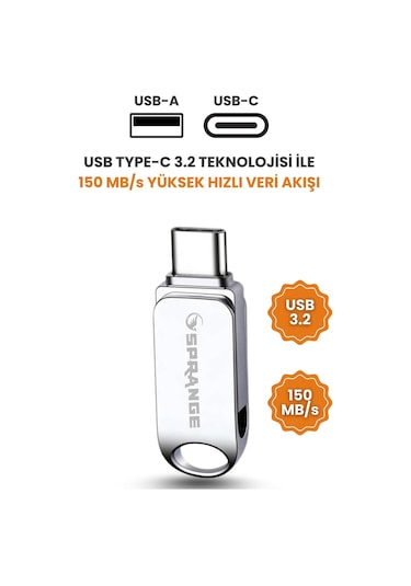 Sprange 64 Gb Flash Bellek Usb 3.2 Ultra Typec Otg Android/pc/Apple Uyumlu iPhone 15/16/17 Ipad Tak Çalıştır