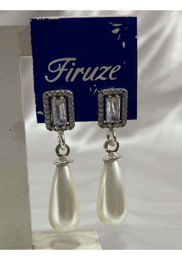 Firuze Gümüş İnci Damla Tasarım Küpe F16001997