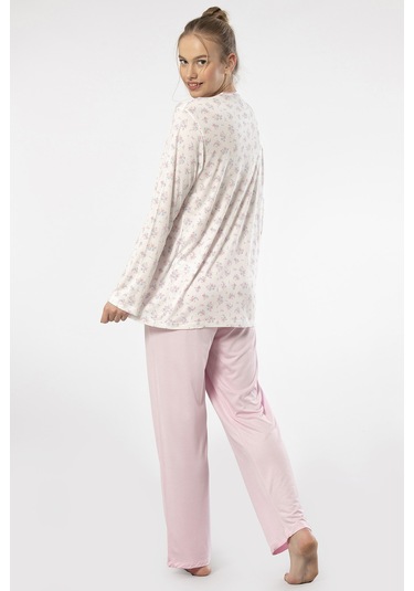 Türen 3366 Kadın Büyük Beden Uzun Kollu Pijama Takım-pembe Pembe