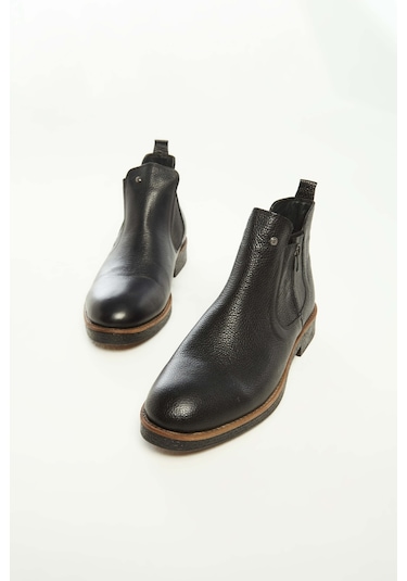 Tamer Tanca Erkek Hakiki Deri Siyah Floter Casual Bot 572 1727 B ERK Bot