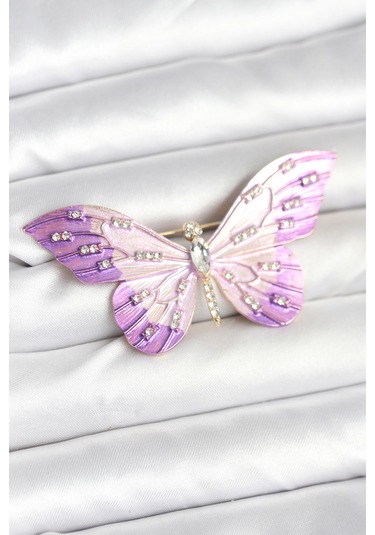 Lila Renk Kelebek Model Broş Çok Renkli