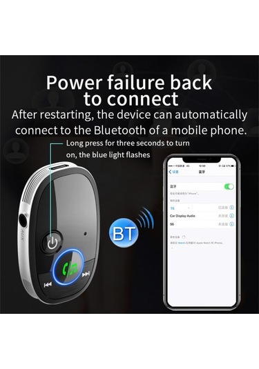 Sones Araç Bluetooth Alıcısı Müzik Çalar Kablosuz Ses Dönüştürücü Siyah