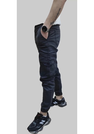 Erkek Jogger Beli Ve Paçası Lastikli Keten Antrasit Kargo Pantolon Antrasit