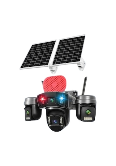 O-kam Ok-336 Premium 4g Solar Çift Panelli 4 Lensli Sirenli Kamera