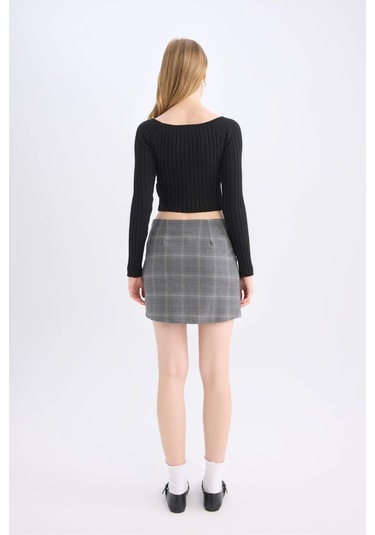 Defacto Coool Baskılı Yüksek Bel Mini Etek E1810ax24wngr206 Gri