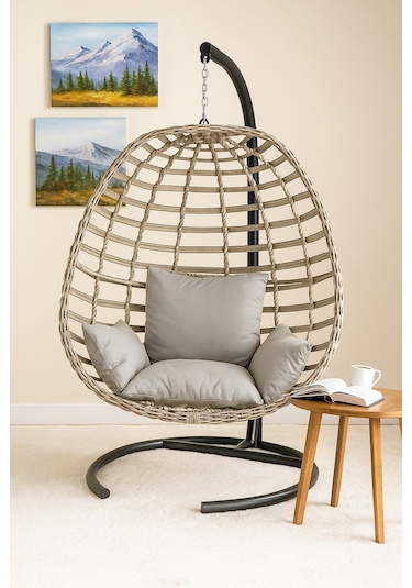 Joymassa Rattan Bahçe Salincaği Tek Kişilik Bej