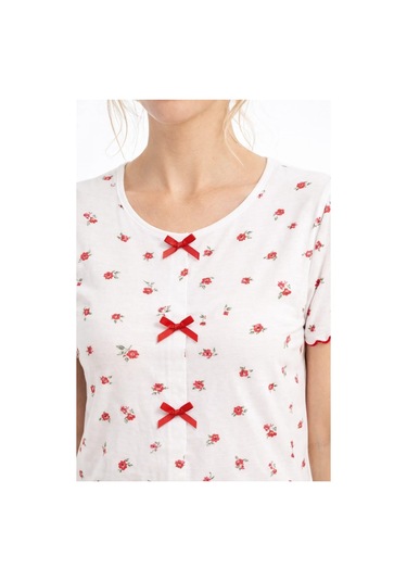 Kadın 01567 Kısa Kol Kaşkorse Pijama Takımı Beyaz