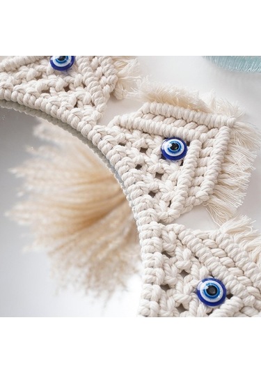 Pazly Suntek Saçaklı Makrome Magideal Ayna Ks Beyaz