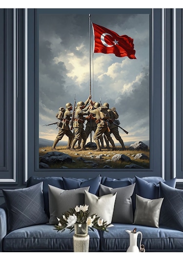 Türk Bayrağı Diken Askerler Dekoratif Kanvas - Mdf Ahşap Tablo