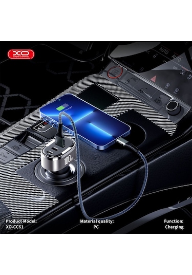 100w Pd Pps Hızlı Araç Şarj Aleti Type-c & Lightning & Usb-a 3 Portlu Voltaj Göstergeli Adaptör