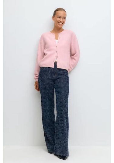 Madmext Pembe Rahat Kalıp Düğmeli Triko Kadın Hırka Mg2552 Pembe