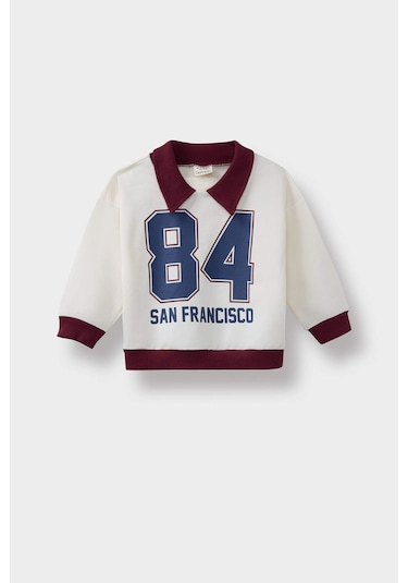 Defacto Erkek Bebek Gömlek Yaka Baskılı Sweatshirt F4675a525auer134 Ekru