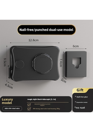 Geeroyoo Görünmez Uzay Alüminyum Gömlek Çizgisi: İç Mekan, Banyo, Balkon İçin Delme Yok, 5.1 M Uzunluk Ayarı, Çelik İskele Siyah Diğer