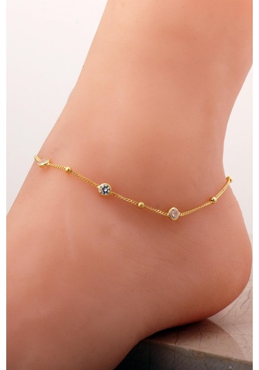 Gurmet Zincir Sıra Taşlı Altın Kaplama Gümüş Halhal 369 Gümüş