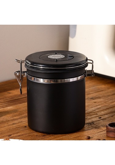 Folinda 1.8l Siyah 304 Paslanmaz Çelik Muhafaza Kavanozu, Kuru Gıda/çay/fıstık Saklama, Hava Emici Valf Ve Kaşık İçeren Taze Saklama Kutusu Diğer
