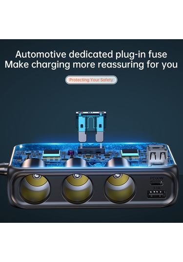 Fosenze Siyah Araç Şarj Adaptörü 3 Sigara Çakma + 6 Usb Qc3.0 & Pd30w 171w Hızlı Şarj, Voltaj Göstergeli, Bağımsız Anahtarlar, Çoklu Koruma