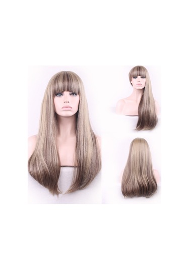 Qi Perçemli Açık Sarı Uzun Düz Kadın Peruk