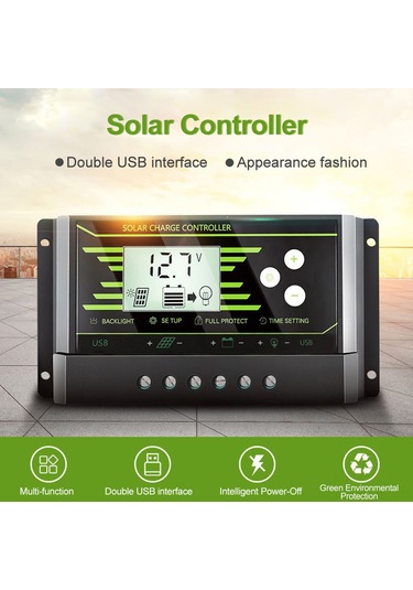 Kosona 12v/24v Akıllı Güneş Kontrolörü 10a - Pwm Yükleme, Çift Usb Arayüzü, Lcd Ekranlı